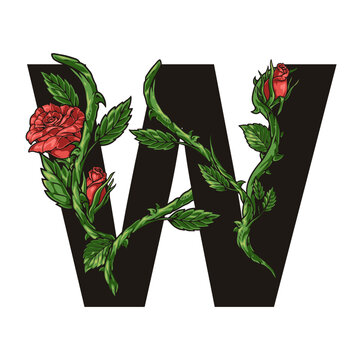 Flower letter W sticker colorful