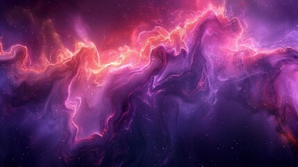 Wall Mural - It is an abstract, fluid design with swirling patterns in rich purple, red, and pink colors, reminiscent of a cosmic nebula or marble