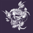 Floral skull vintage emblem monochrome