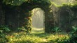 Secret garden gate, overgrown and mysterious, photorealistic with vibrant, natural lighting ,3DCG,clean sharp focus