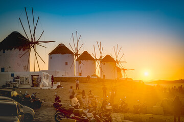 Wall Mural - Mykonos windmills in Cyclades Archipielago, Greece.