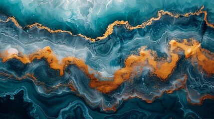 Aufkleber - The background features golden and turquoise acrylic paints mixed with marble textures. The art is contemporary and vibrant.
