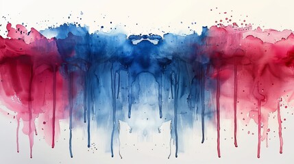 Aufkleber - Dripping blue-red watercolor on white background. Banner with text, grunge element for decoration.