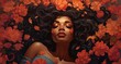 An enchanting isometric header portraying a black woman with vibrant flowers cascading around her, embodying the essence of femininity and empowerment.
