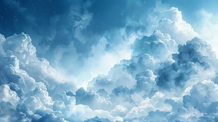 Aufkleber - Blue sky and clouds painted in watercolor, modern illustration