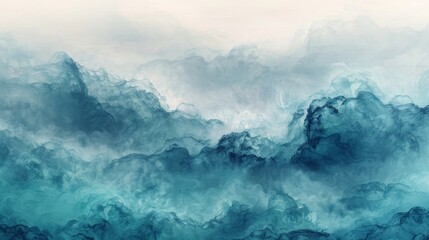 Poster - For the background, banner, we used abstract watercolor paint painted in teal color blue and green with liquid fluid texture.