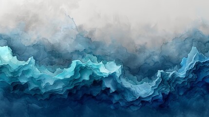 Poster - Watercolor background in teal and green color with liquid fluid texture