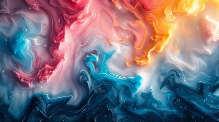 Aufkleber - With swirls of vibrant blue, pink, orange, and white colors, this image captures a mesmerizing abstract fluid art piece resembling marble.