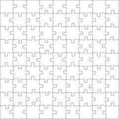 Wall Mural - Puzzles grid template. Jigsaw puzzle pieces, thinking game and jigsaws detail frame design. Business assemble metaphor or puzzles game challenge vector.