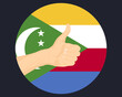 Hand approve sign with Comoros flag, thumb up, approval or vote concept
