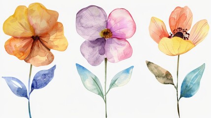 Poster - Flower design elements isolated on white background in modern watercolor style.