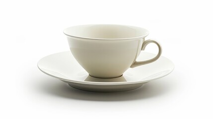 Poster - A white background is paired with a coffee cup and saucer.