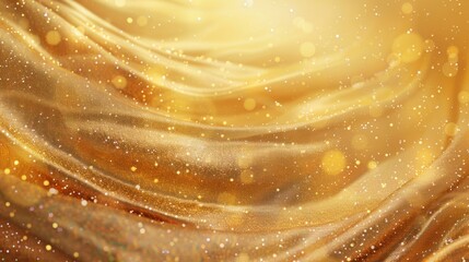 Particles resembling gold dust swirling and sparkling against a gradient gold background 