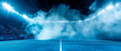 Professional tennis court, stadion, arena with dramatic steam or smoke. Sport lifestyle background. Copy space. Mockup or banner for sports competitions. Generative ai	