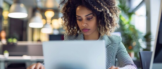 Aufkleber - Female Multiethnic Developer Working on a Laptop Computer in a Creative Office Environment. Beautiful Diverse Latina Project Manager Scheduling a Project.