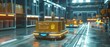 © Zaleman - Future Technology 3D Concept: Automated Retail Warehouse AGV Robots Delivering Cardboard Boxes in Distribution Logistics Center. Automated Guided Vehicles for Goods, Products, and Packages.