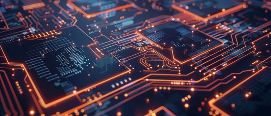 Poster - The Digital Lines Move Data Concept Visualization of AI and Cloud Computing. Circuit Board CPU Processor Microchips Begin Artificial Intelligence.