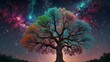 enormous trees of life mix with stars and colorful colored galaxies in 3D generative artificial intelligence.