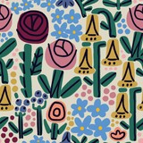 Fototapeta Pokój dzieciecy - Various abstract colorful flowers, leaves. Hand drawn floral illustration. Square seamless Pattern. Repeating design element for printing. Template for fabrics, summer textiles, wallpaper, clothes