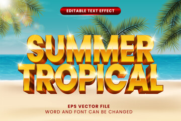 Poster - Summer tropical beach retro vintage 3d editable vector text effect