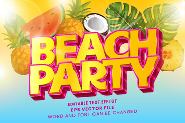 Poster - Beach party summer holiday 3d colorful editable vector text effect