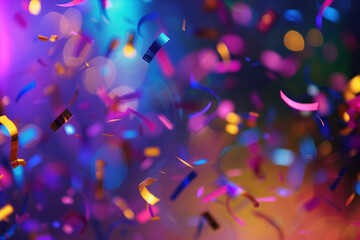 Poster - Celebration. Colorful confetti, lights and bokeh. Background image. Created with Generative AI technology.