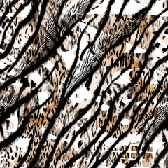 Wall Mural - Zebra, tiger texture with geometric leopard texture.