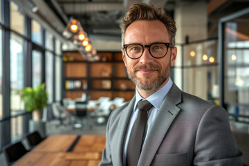 A businessman in a formal suit and tie standing confidently for a photo