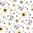 Pattern con delicati fiori e foglie  con colori neutri