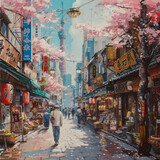 Fototapeta Młodzieżowe - Oil painting on canvas street view of Tokyo japan.