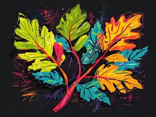 Poster - colorfull crayon drawing of leaf