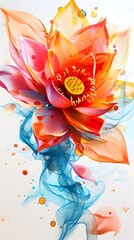 Sticker - Captivating Kinetic Lotus Blooming in Perpetual Infinity Radiant Watercolor Clipart with Bold and Bright Color Dynamics