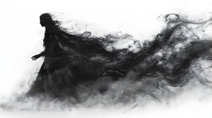 Wall Mural - Enigmatic Shadow Spirit Shrouded in Mist Atmospheric Gothic Watercolor with Cinematic Edge