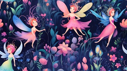 Wall Mural - Enchanted Palette: Fairies Seamless Texture in Vibrant Colors