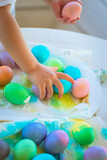 Fototapeta Dmuchawce - Children in Kindergarten Paint Easter Eggs
