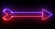 Cool animated neon colorful arrow background. Glowing neon colorful arrow on a black background. Neon growing colored arrow on black background.