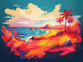 Wall Mural - drawing abstract beach background