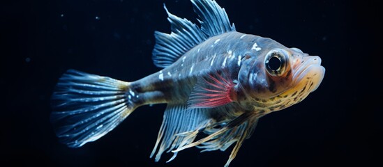 Canvas Print - A colorful fish gracefully gliding through clear blue water with sunlight filtering through