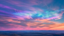 Nacreous Clouds, Iridescent And Glowing At High Altitudes, Ethereal And Colorful, In A Polar Region Sunrise