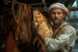 Ship captain holding a big fish. Fisherman with a big catch - golden fish. Fishing industry in the Atlantic and Northern Oceans