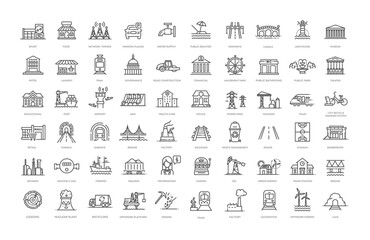 Set of line icons related to public infrastructure. City elements