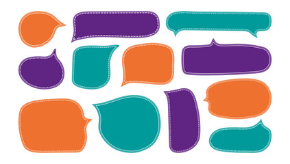 Poster - Speech hand drawn bubbles in doodle minimalist style with lines decoration. Colorful Cloud textbox set. Doodle text frame or comment box collection. Children art