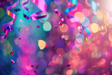 Poster - Celebration. Colorful confetti, lights and bokeh. Background image. Created with Generative AI technology.