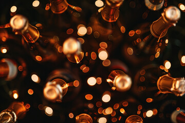 champagne bottles, view from above. bokeh. background image. created with generative ai technology.