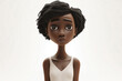 Sad stressed upset African cartoon character young woman female girl person wearing white top in 3d style design on light background. Human people feelings expression concept