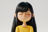 Fototapeta Panele - Sad upset disappointed depressed Asian cartoon character girl young woman female person with closed eyes in 3d style design on light background. Human people feelings expression concept
