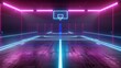 3D render, neon basketball field scheme, virtual sport playground, sportive game, pink blue glowing line isolated on black.