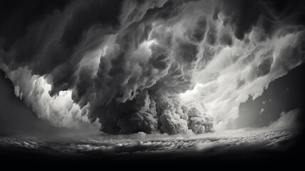 Wall Mural - black and white tornado whirlwind cloud landscape.