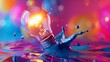 A abstract creative vibrant cartoon 3d plastic bulb splashed with vibrant, abstract one color 3d creative background