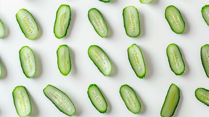 Wall Mural - Captivating pattern created with cucumbers, isolated against a pristine white background